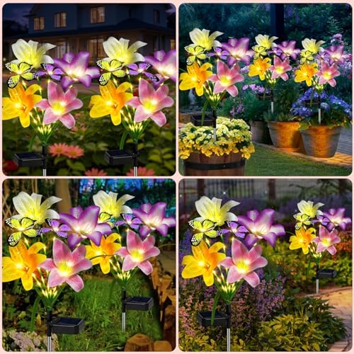 Solar Garden Lights Outdoor 4 Pack Lily Lights with Butterflies, Waterproof - Image 6