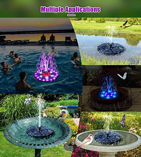SZMP Solar Fountain 4W Bird Bath Fountains Upgraded 60 LED Lights, Built-in 4000 mAh Battery with 7 Nozzles & 4 Fixers, Solar Water Fountain for Garden, Bird Bath, Pool, Pond, Outdoor - Image 3