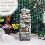 Alpine Corporation 39" Tall Outdoor Mult-itiered Elegant Rock Look Waterfalls Floor Fountain with LED Lights, Gray - Image 5