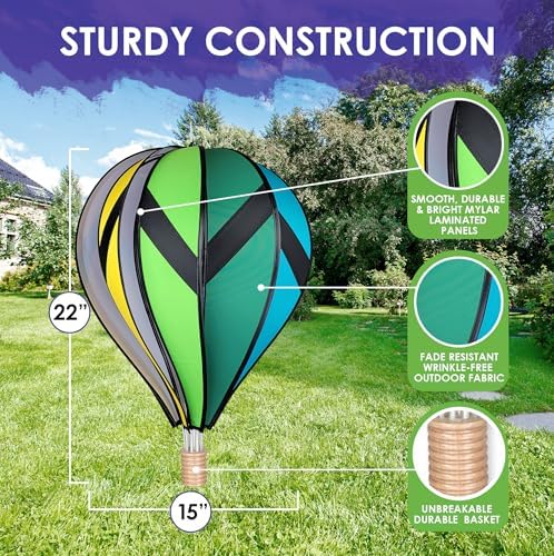 Hot Air Balloon Hanging Garden Spinner 22" - Vibrant Chevron Rainbow Design, Weather-Resistant Outdoor Decor, Durable & Lightweight for Patios, Yards, and Gardens - Eye-Catching Wind Spinner - Image 3