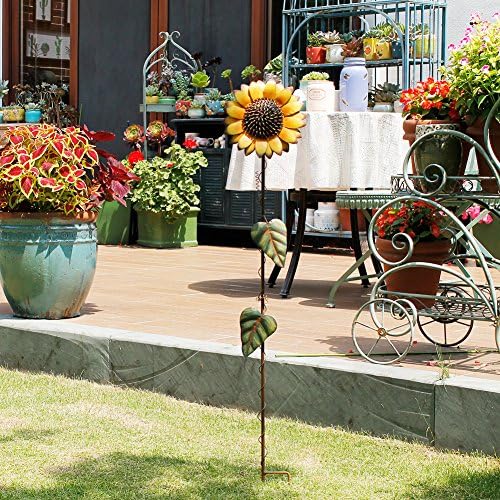 E-view Metal Sunflower Garden Stakes - Spring Outdoor Decorative Plant Flower Stake - Lawn & Yard Ornaments 39" Tall - Image 2