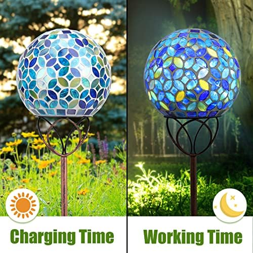 VCUTEKA Decorative Solar Garden Lights, 6" Mosaic Globe Outdoor Stake - Image 4