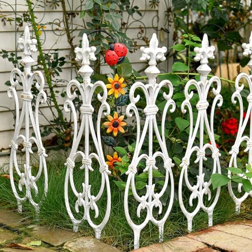 Sungmor Decorative Cast Iron White Flower Bed Fence - 28 Inches Tall 4 Pack - Image 4