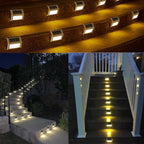 6 Pack Solar Step Lights Outdoor 6 LED Solar Deck Lights Warm White Waterproof Stainless Steel Solar Powered Stair Lights for Decks Steps Wall Railing Stair - Image 5