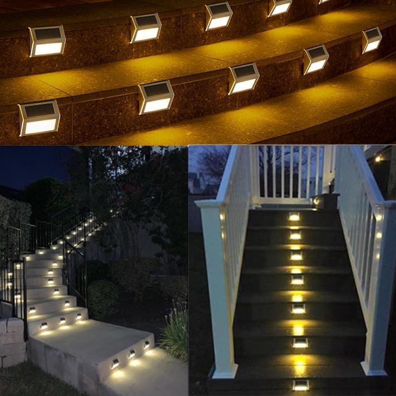 6 Pack Solar Step Lights Outdoor 6 LED Solar Deck Lights Warm White Waterproof Stainless Steel Solar Powered Stair Lights for Decks Steps Wall Railing Stair - Image 5