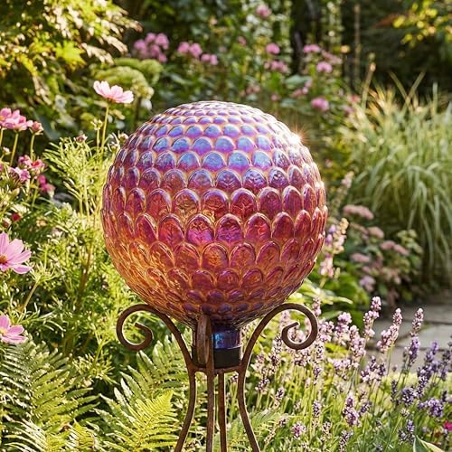 Sunnydaze 10" Gazing Balls for Garden, Red Scalloped Texture, 2pk - Image 7