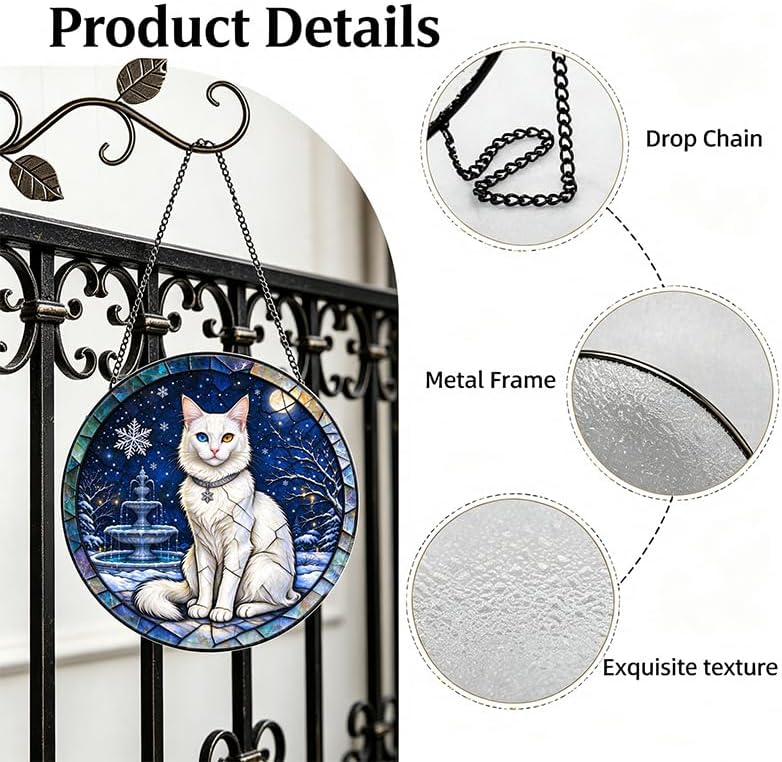 Stained Glass Window Hanging Turkish Angora Cat Suncatcher Gifts 9.8" - Image 3