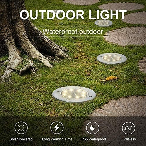 Solar Ground Lights - 8 LED Garden Lights Outdoor, Disk Lights Waterproof In-Ground Landscape Lighting for Lawn Patio Pathway Yard Driveway Deck Walkway Flood Light (Warm White) - Image 4