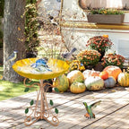 Vintage Metal Bird Bath for Outside, 13" Dia Birdbaths Bowl with Cast Iron Pedestal, Large Antique Bird Feeder with Folding Bracket for Outdoors Garden Patio Yard Decor (Retro Yellow) - Image 6