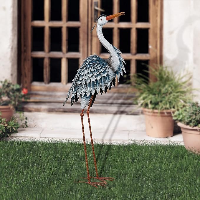 TERESA'S COLLECTIONS Garden Decor Blue Heron Sculptures & Statues,24.5" Coastal Metal Heron Decoy for Outdoor Outside Vivid Bird Metal Yard Art Cranes Patio Pond Pool Lawn Decorations,Gift for Mom - Image 2