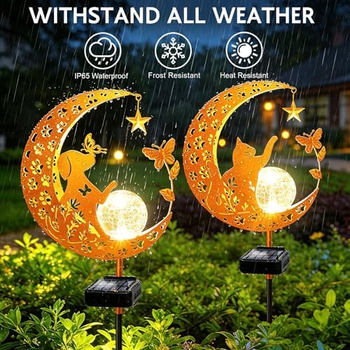 Solar Garden Decor Outdoor Statue, 2 Pack Moon Fairy Garden Figurines with Cat&Dog Design Birthday Gifts for Mom Women Grandma Solar Stake Lights for Patio, Yard, Lawn, Pathway (Warm White) - Image 6