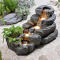 38.2" L Garden Water Fountain Outdoor Waterfall with LED Light by Pivotify