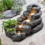 38.2" L Garden Water Fountain Outdoor Waterfall with LED Light by Pivotify