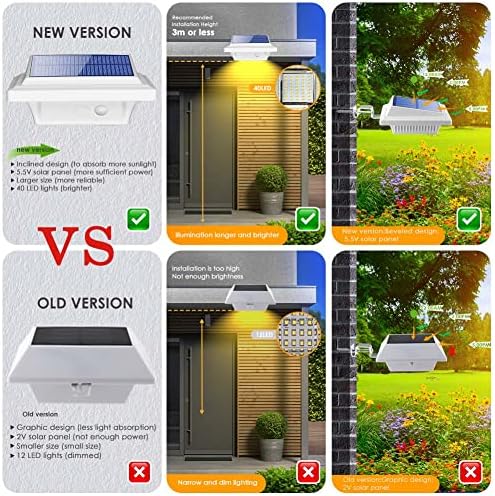 Gutter Lights, 40 LEDs Solar Patio Decor Light, Deck Lights Outdoor Waterproof Fence Light for Wall Backyard Porch, Patio, Pool,Step Stairs, Yard, Garden, Pathway - 4 Pack-White,Warm White Light - Image 4