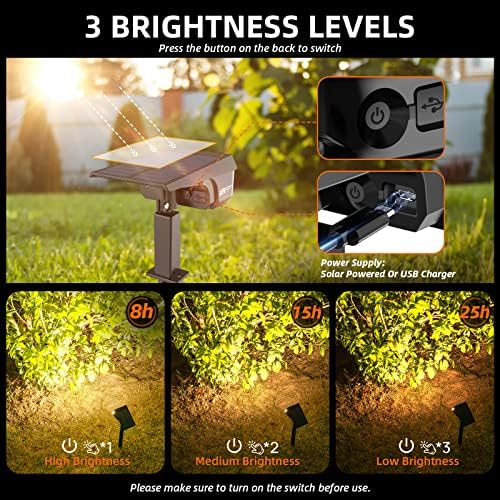 LEREKAM 3 Brightness Modes Solar Outdoor Lights, 360 Degree Adjustable Lighting Angle with 40 LED's, Spotlights Outdoor Waterproof Auto On or Off Solar Garden Lights 8 Pack - Image 4