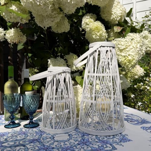 Key West Bamboo Hurricane Candle Lanterns, Set of 2, White - Image 2