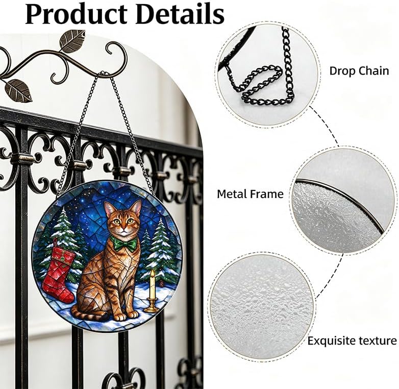 Stained Glass Window Hanging Abyssinian Cat Suncatcher Gifts for Mom 11.8" - Image 3