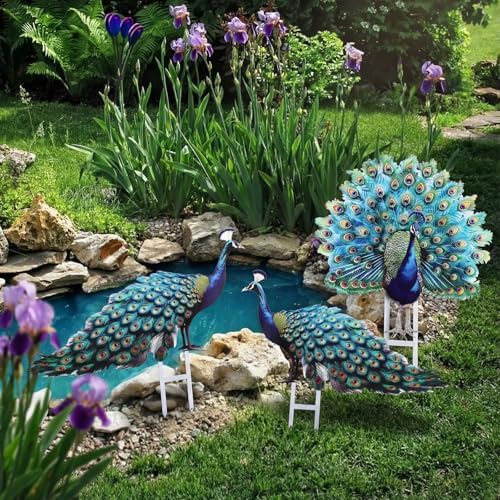 Riakrum 4 Pcs Metal Peacock Statue Garden Outdoor Decor - Image 2