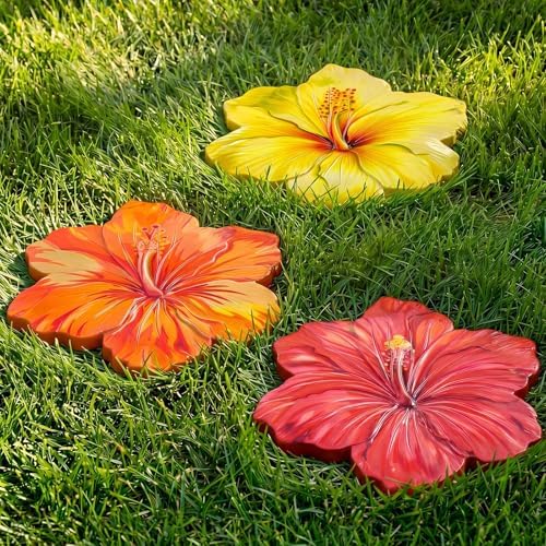 Cinnvoice 3 Pack Hibiscus Stepping Stones Outdoor for Garden, 10 Inches by QinYee