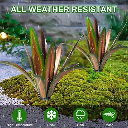 TOMBABY Enlarge Thickened Wind Resistant Metal Agave Garden Art Plant Country Sculpture Statue Outdoor Decoration Courtyard Lawn Ornament Gift (12 Leaves Green 1 pcs) - Image 5