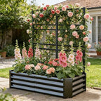 Galvanized Raised Garden Bed with Trellis for Climbing Plants Outdoor,Black - Image 7
