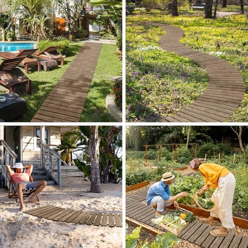 Amazer Wooden Garden Pathway, 12 FT Roll Out Straight Walkway, Widened Plank Non-Slip Outdoor Walkway Path with 8 Stakes, Garden Lawn Pavers for Outside Walkway Backyard Wedding Party Boardwalk, Brown - Image 2