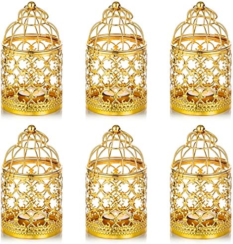 NUPTIO Vintage Hanging Birdcage Lantern, 6 Pcs Small Metal Tealight Holder by Nuptio