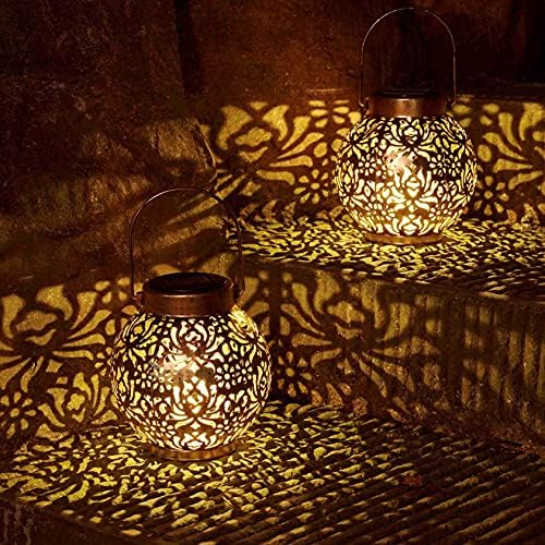 Set of 2 Solar Hanging Lanterns Outdoor for Garden Patio, Bronze - Image 5