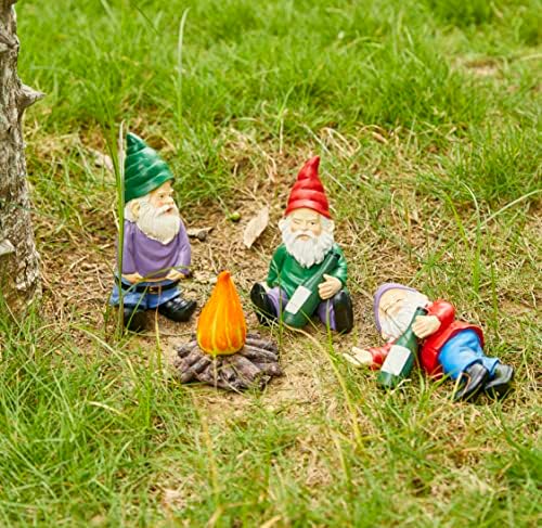 Extra Large Drunk Garden Gnomes Figurines | Set of 4 | Funny Dwarf Knomes Around Fire Pit, Adorable Naughty Drunken nombs Indoor & Outdoor Decor - Patio, Porch, Yard Lawn Art (Naughty Firepit Set) - Image 4