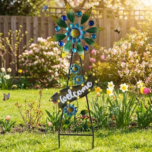 TERESA'S COLLECTIONS Solar Metal Hummingbird Wind Spinner Garden Stake 26" - Image 2