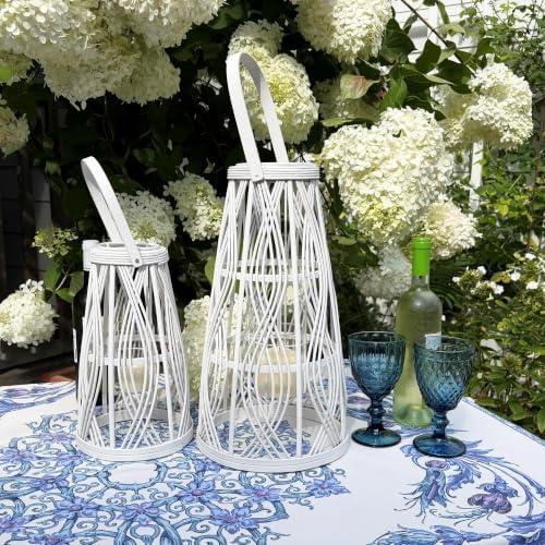 Key West Bamboo Hurricane Candle Lanterns, Set of 2, White - Image 3