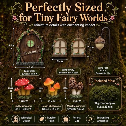 8 Pcs Fairy Garden House Kit Miniature Fairy Door Gnome, Vine - Image 2