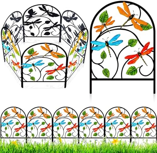 Yaocom 6 Pack Dragonfly Garden Fence 16.5" H x 11.8" W Metal Border by Yaocom