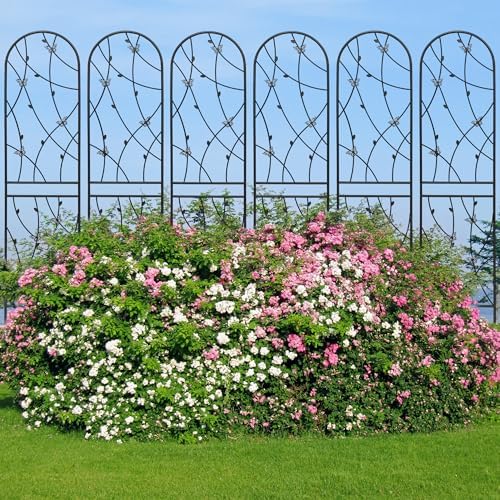 6 Pack Metal Garden Trellis 86.7" Tall Outdoor Climbing Plant Support for Roses, Flowers, Rustproof Durable Black Galvanized Tube, Lawn Garden Fence Decor Screen, 86.7" H by Sybrioka
