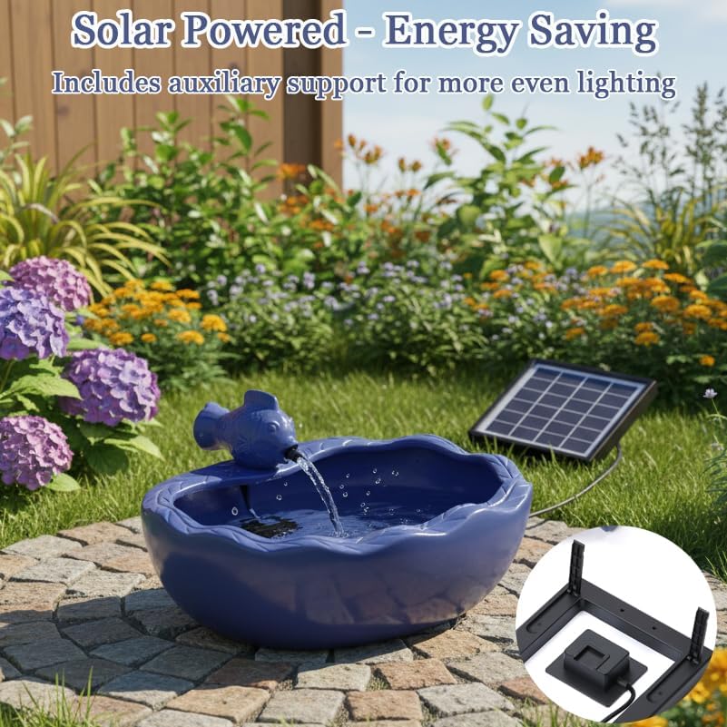 Solar Water Fountain, 11 inch Ceramic Koi Fountain, Blue Glazed Finish, Outdoor Solar Garden Fountain, Solar Powered Fountain for Garden, Tabletop, Balcony, Patio, Deck - Image 5