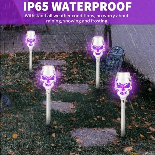 FLEXMAN 4Pcs Solar Torch Skull Light, IP65 Solar Powered Outdoor Solar Halloween Skull Lights Skull Torch Light Solar Halloween Lights for Outdoor, Yard, Patio, Pathway - Image 3