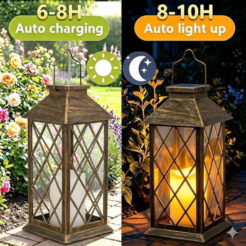 Yowin 2 Pack 9" Solar Lanterns Outdoor Waterproof with Flickering Candle - Image 5