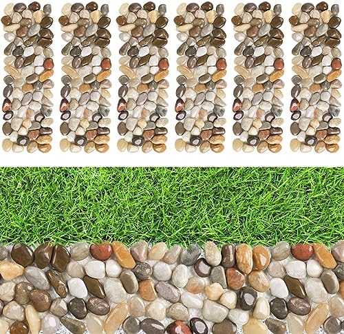 River Rock Stepping Stones Outdoor for Garden Walkway, 6 Pcs 12" L x 4" W Rectangle Shape Paver Step Stones Polished Pebble River Stone Mat for Yard Lawn Patio Pathway Walk Way - Multi-Color by dojobkinb