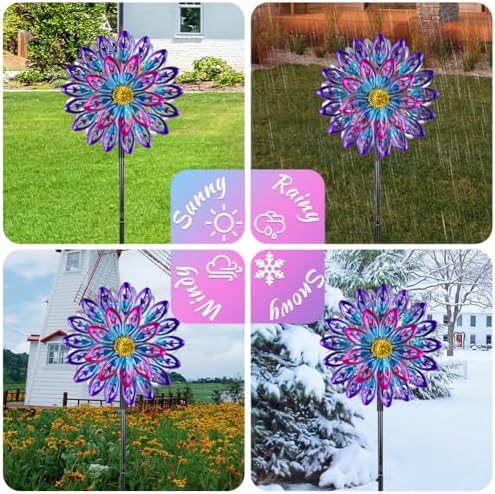 360° Metal Wind Spinner Outdoor,4 Layers Kinetic Wind Sculptures - Image 6