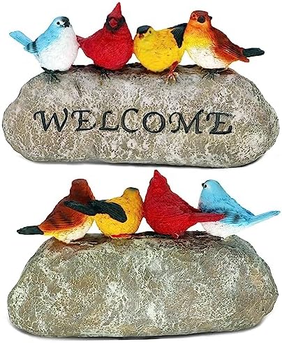 Bird Welcome Sign Stone Statue for Yard Patio Lawn Multicolored Indoor Outdoor Outside Birdy Garden Decor Funny Fairy Ornaments Figurine Home Decorations - Image 2