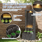 Grepatio 39" Tall Outdoor Water Fountain, Indoor Water Feature Cascading Wall with 5 LED Lights, Large Outside Resin Wtaerfall Fountains for Garden, Yard Patio Home Decor, Natural Stone Look, Gray - Image 3