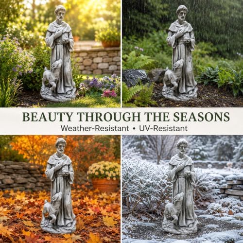25.39 Inch St Francis Garden Statue With Lamb And Bird, Large Yard Statues - Image 4
