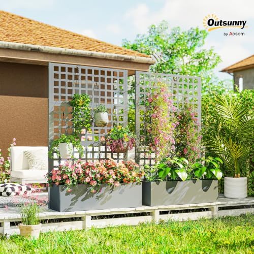 Outsunny 2 Pack Galvanized Raised Garden Bedw/Trellis 43" x 16" x 70" Gray - Image 2