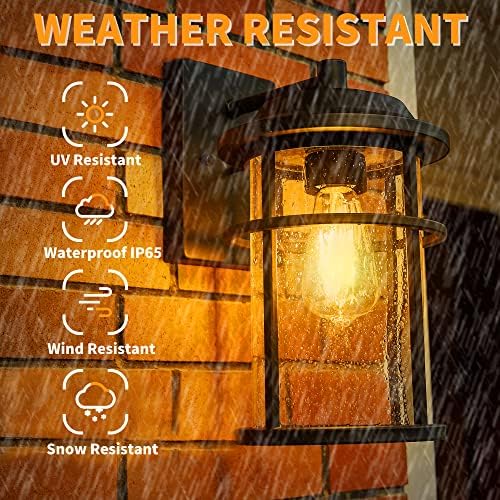 Outdoor Lights for House, Exterior Light Fixture, Waterproof Outdoor Wall Sconce Lights, Anti-Rust Black Wall Mount Lighting with Seeded Glass Shade, E26 Socket Lantern for Outside, Front Porch, Patio - Image 4