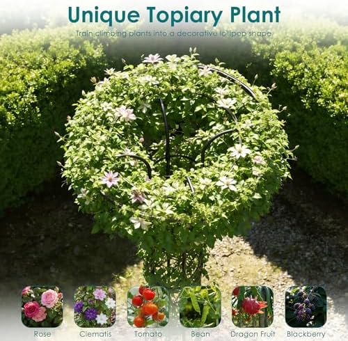 Umbrella Garden Trellis for Climbing Plants Outdoor, 41.3" Mushroom Top Trellis Stackable, Tall PE-coated Metal Obelisk Trellises for Potted Plants, Topiary Tower Vine Support for Rose, Bean, Clematis - Image 7