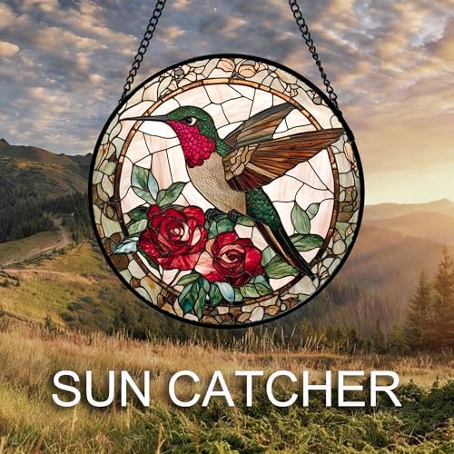 CHATYOUNG Stained Glass Window Hanging Flower Hummingbird Retro Large 15" - Bird Suncatcher Door Garden Home Decor Christmas Mother's Day Birthday Gift for Grandma Women Mom Nana Wife Bird Lovers - Image 4