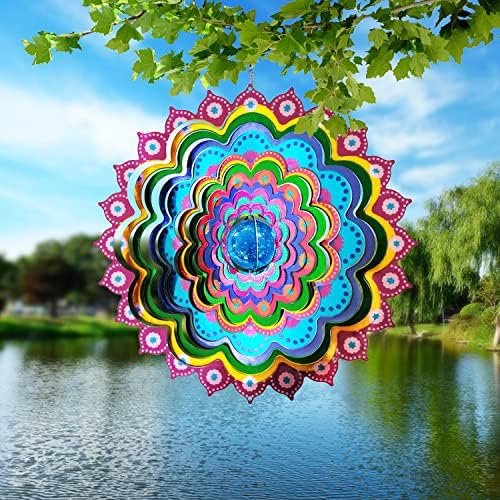 FONMY Mandala Wind Spinner w/Crystal Ball Peacock- 3D Stainless Steel Hanging Spinners Worth Gift Christmas Decoration Indoor/Outdoor Garden Décor Kinetic Yard Art 12 Inches Wind Sculpture - Image 4