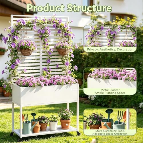 Metal Raise Garden Bed with Trellis,70" Elevated Trellis Planter Outdoor - Image 5
