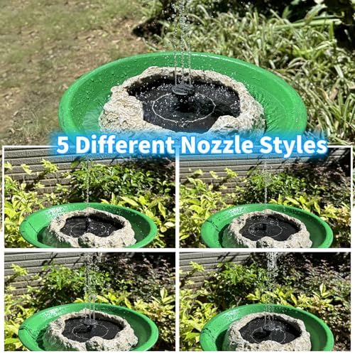 SAC SMARTEN ARTS Solar Fountain for Bird Bath with Solar Panel Resin Granite Rock Solar Water Fountain Pump for Bird Bath Outdoor Hummingbird Birdbath Fish Tank Pond with 5 Nozzles - Image 5