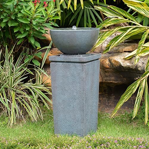 35.5 Inch Polyresin Zen Bowl Fountain, Outdoor Water Feature for Garden by Noeko